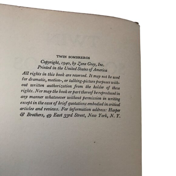 Vintage Twin Sombreros by Zane Grey Book 1940 w/Dust Jacket! - Picture 6 of 9